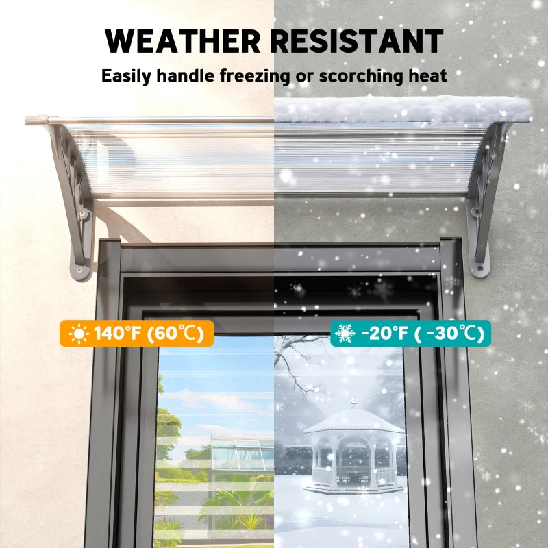100 x 75cm Clear Front/Back Door Canopy - Aluminium Rigid Plastic Polycarbonate Rain Shelter