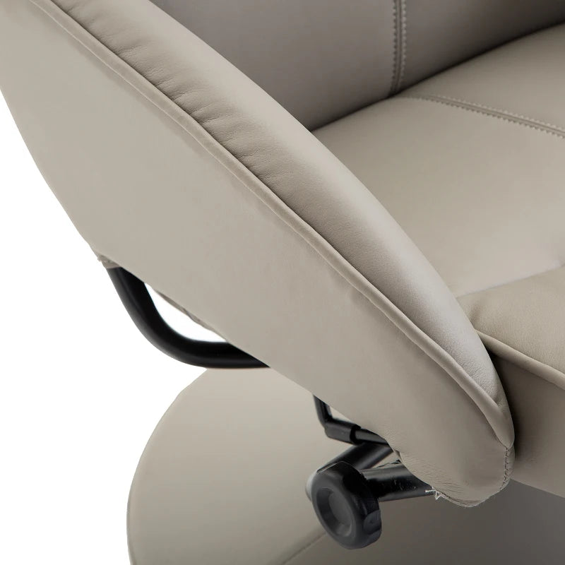 Swivel PU Leather Recliner Chair with Footstool and Adjustable Backrest for Living Room and Bedroom in Grey