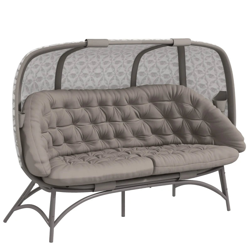 Sand Brown Folding Outdoor Egg Chair, 3 Seater Garden Furniture with Flower Pattern
