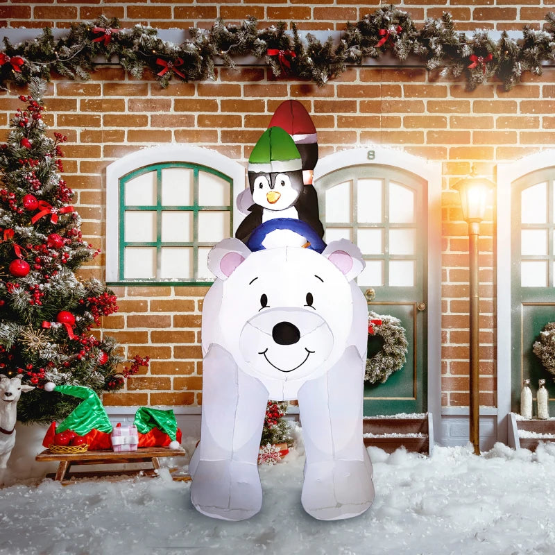 6.4ft Inflatable Polar Bear & Penguin Christmas Decoration - Festive Holiday Yard Inflatable for Outdoor Display