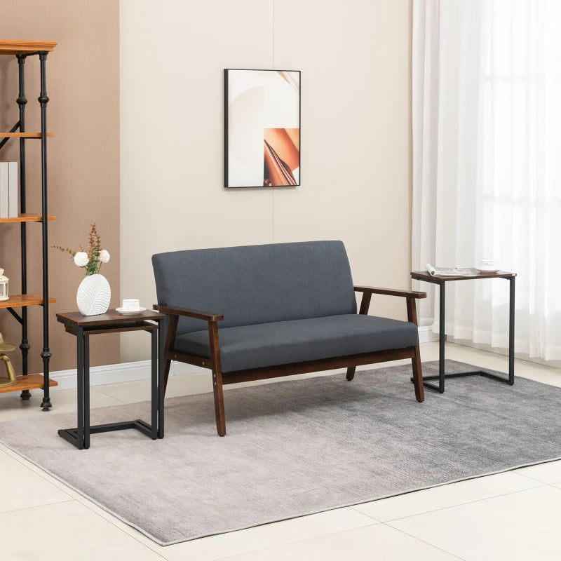 Nesting Side Tables Set of 3 C-Shaped Snack Tables with Steel Frame for Sofa Couch and Bed Rustic Brown
