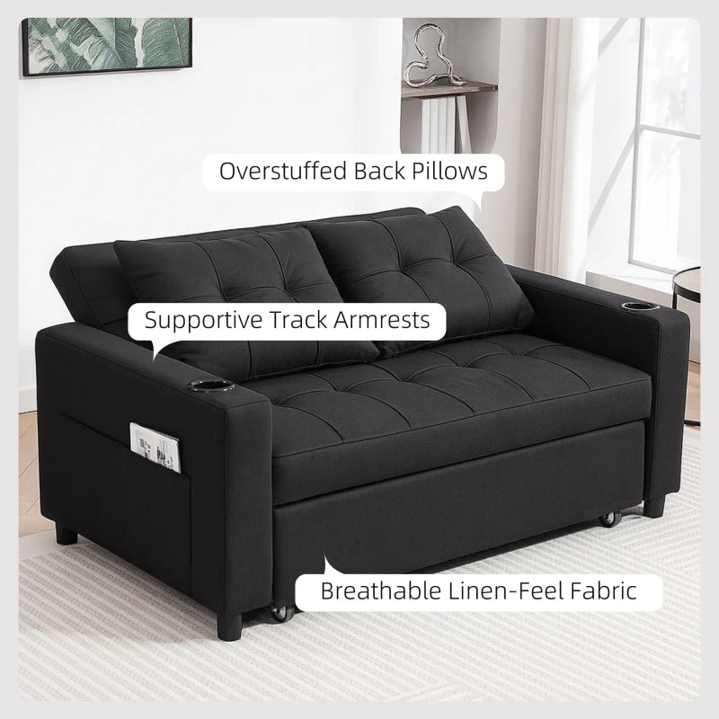 Stylish Black Two-Seater Pull-Out Sofa Bed for Compact Living Spaces
