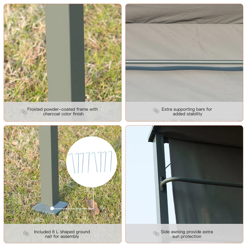 2.2m x 1.4m Black BBQ Grill Gazebo with Shelves and Hooks