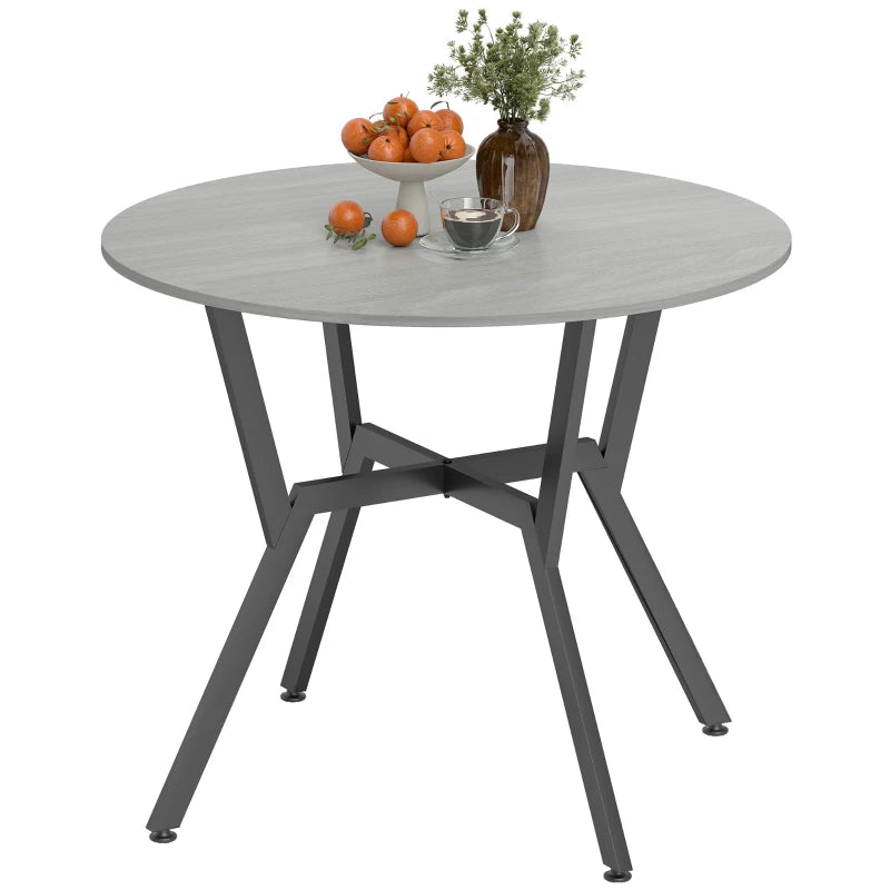 Round Grey Dining Table with Black Legs - 90 x 76 cm Kitchen Table with Anti-Slip Foot Pads for Living Room