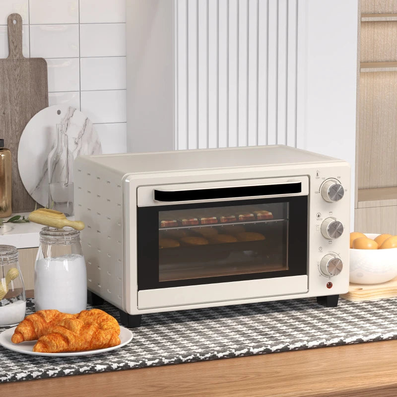 21L Mini Countertop Oven - Adjustable Temperature 100°C-230°C, Compact White Design for Efficient Cooking