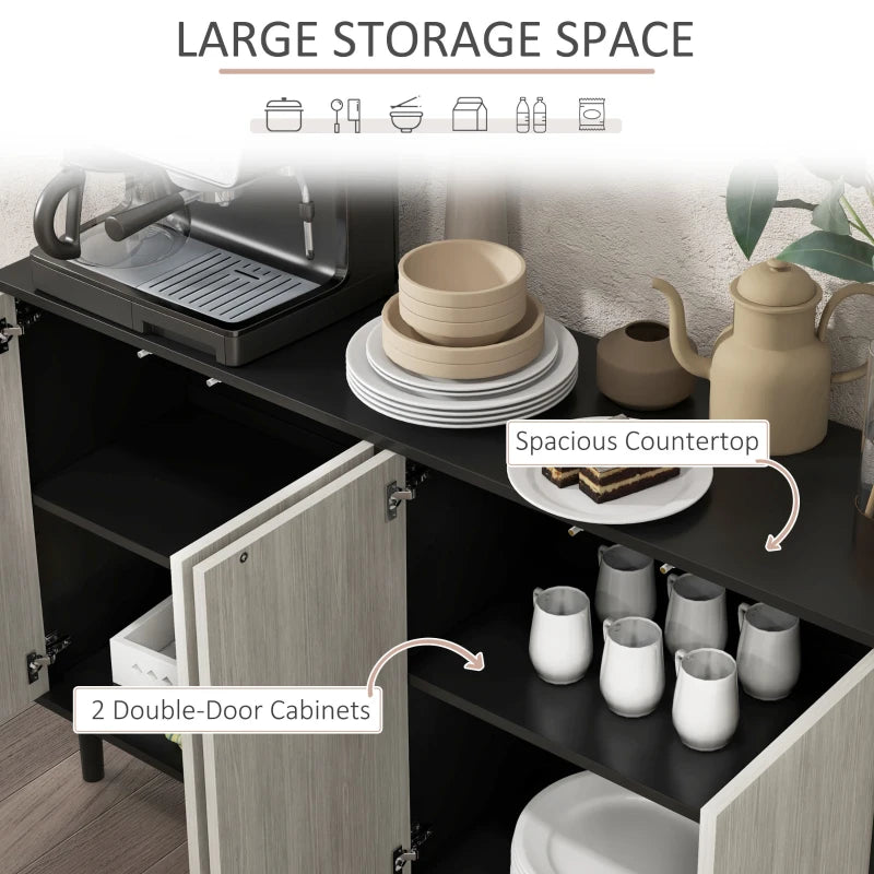 Stylish Black Kitchen Sideboard Storage Cabinet with Adjustable Shelves, 4 Doors & Pine Wood Legs for Living Room