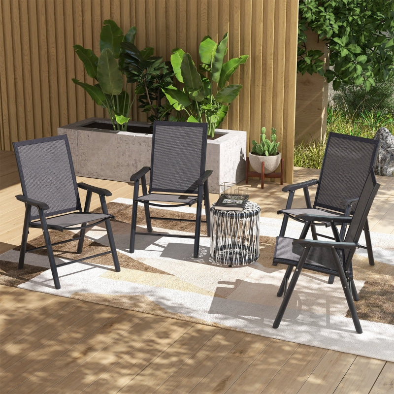 Set of 4 Foldable Metal Garden Chairs - Outdoor Patio Dining Seats - Charcoal Grey - Space-Saving Furniture