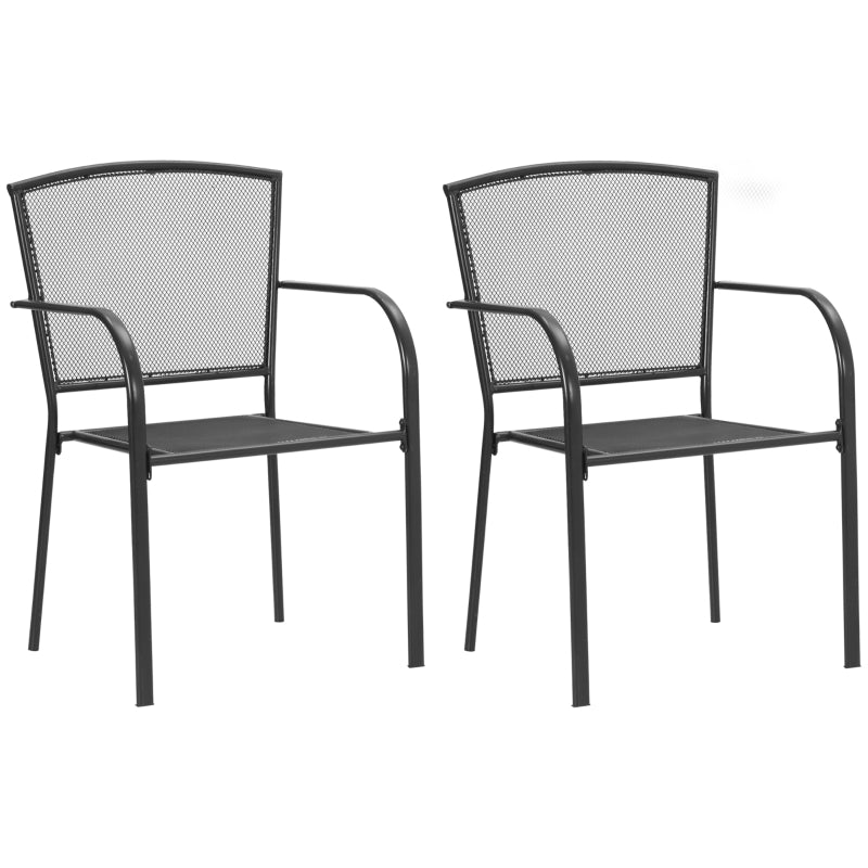 Grey Metal Garden Dining Chairs Set of 2 - Outdoor Patio Furniture