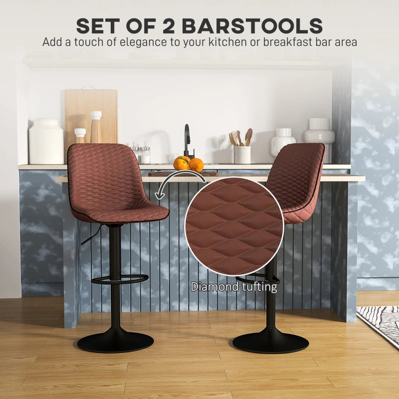 Set of 2 Stylish Brown Faux Leather Bar Stools - Modern Design for Kitchen or Home Bar Seating