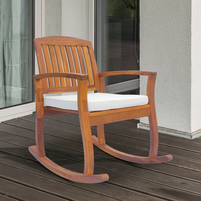 Acacia Wood Rocking Chair with Cushion - Indoor/Outdoor Rocker - Natural