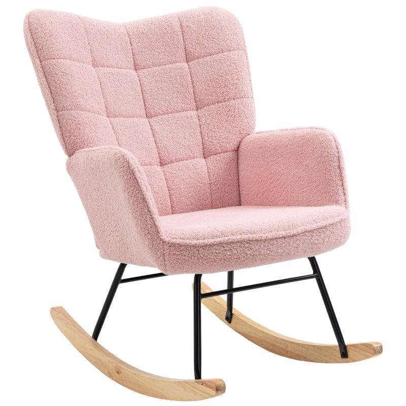 Soft Fleece Rocking Wingback Chair in Pink - Comfortable and Stylish Seating for Your Home