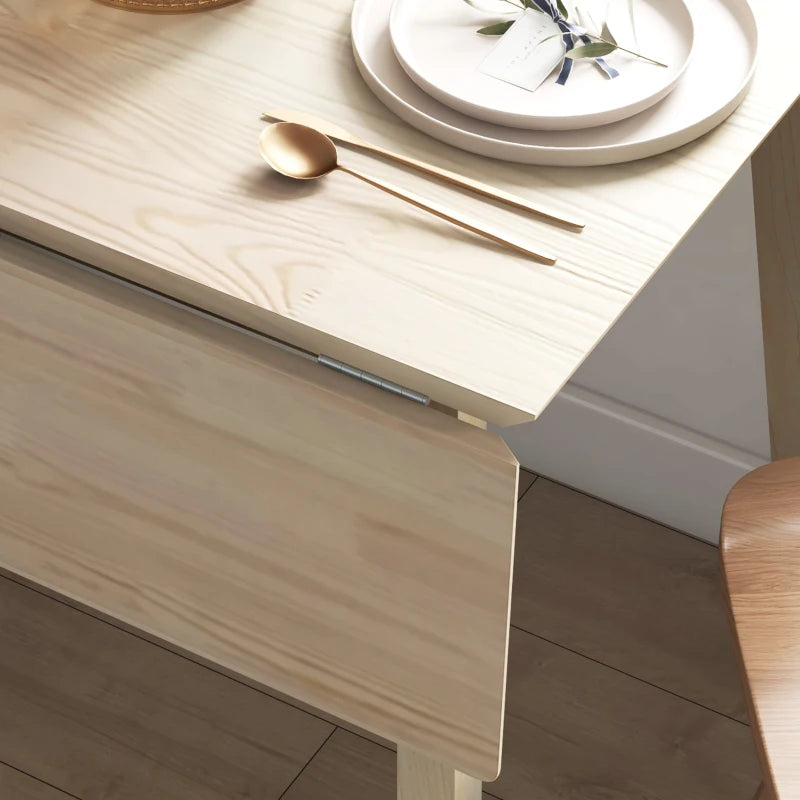 Solid Wood Folding Dining Table - Drop Leaf Design for 2-4 People, Space-Saving Rectangle Kitchen Table in Natural Finish