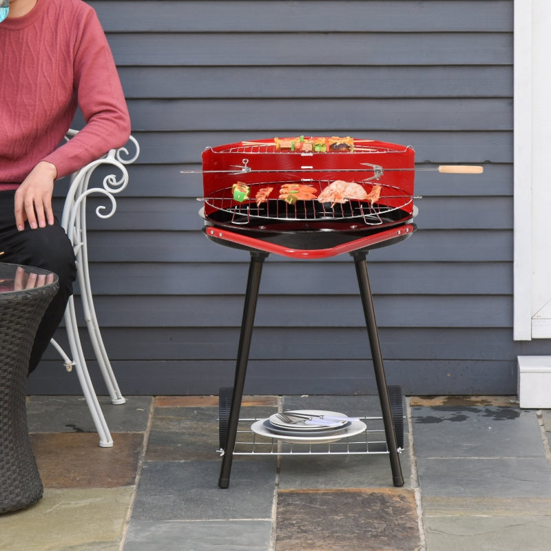 Portable Charcoal BBQ Grill with Wheels - Red/Black, 75.5 x 50 x 82 cm