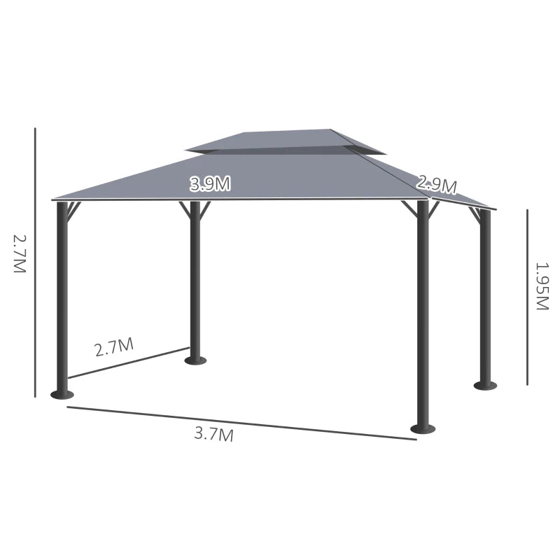 3 x 4m Dark Grey Aluminium Garden Gazebo - Marquee Canopy Shelter Pavilion Tent with Nets and Curtains for Outdoor Parties