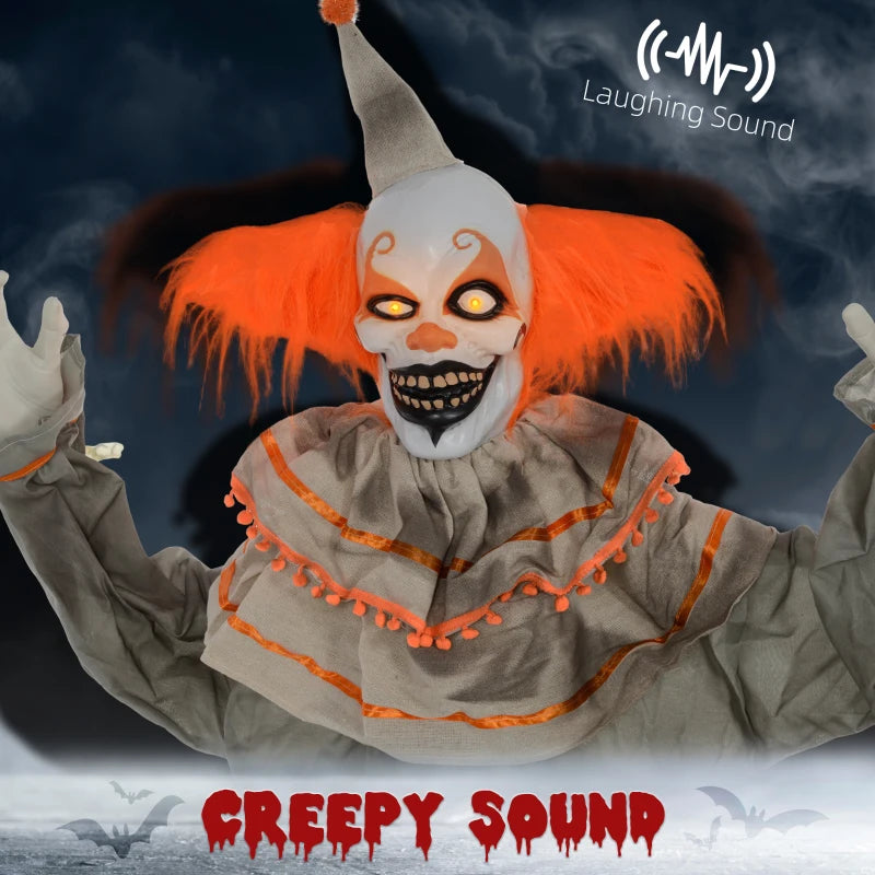6 Foot Orange Clown Halloween Animatronic with Glowing Eyes for Spooky Decorations