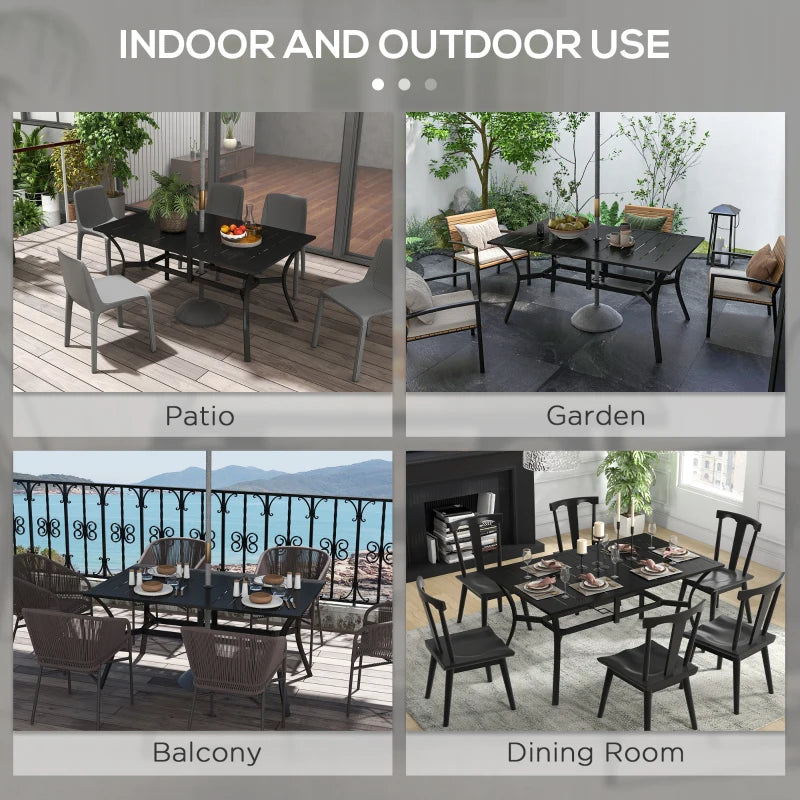 Black Steel Frame Garden Dining Table, 150cm x 90cm