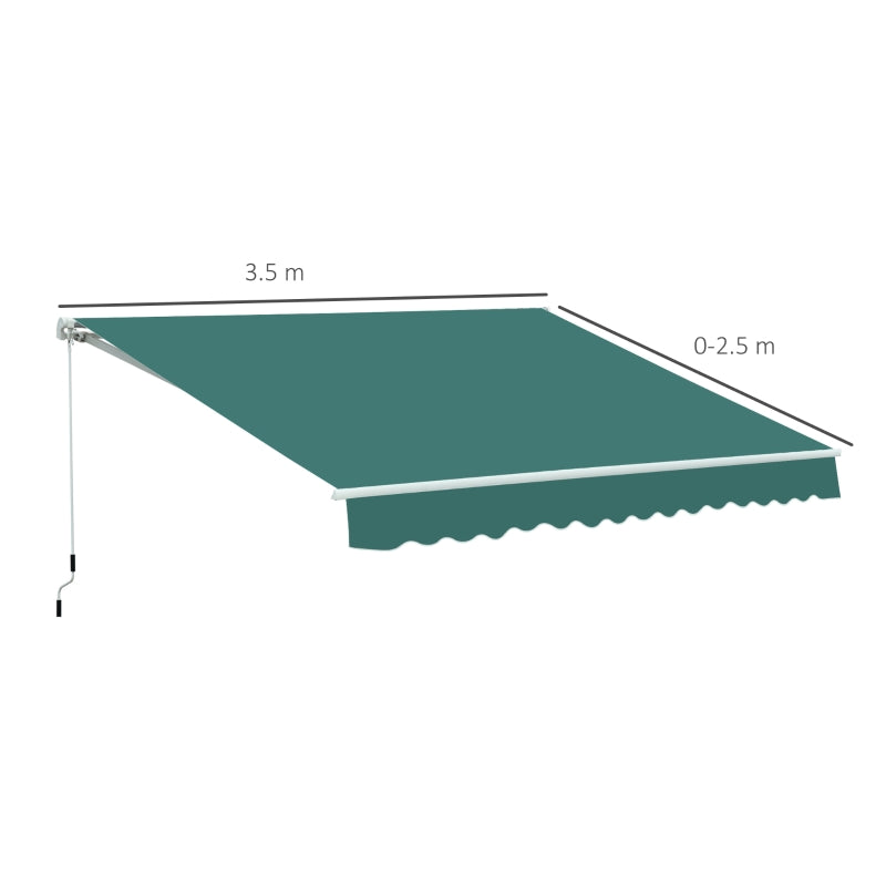Green 3.5m x 2.5m Manual Retractable Awning - Maximum Projection 2.5m
