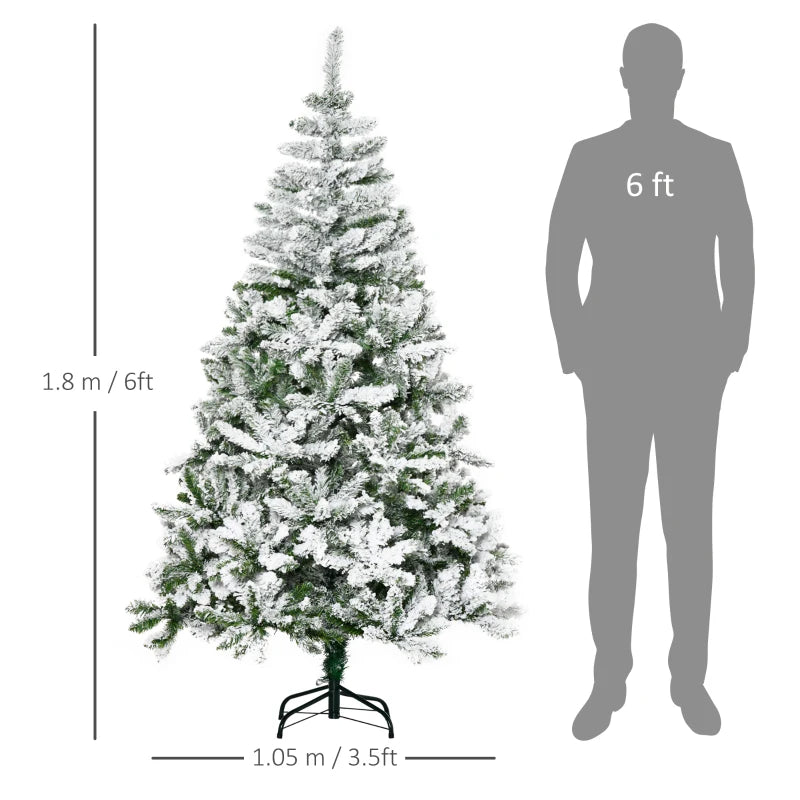 6 Ft Snow Flocked Artificial Christmas Tree - Realistic Pine with Auto Open & Steel Base - Festive Green Decor