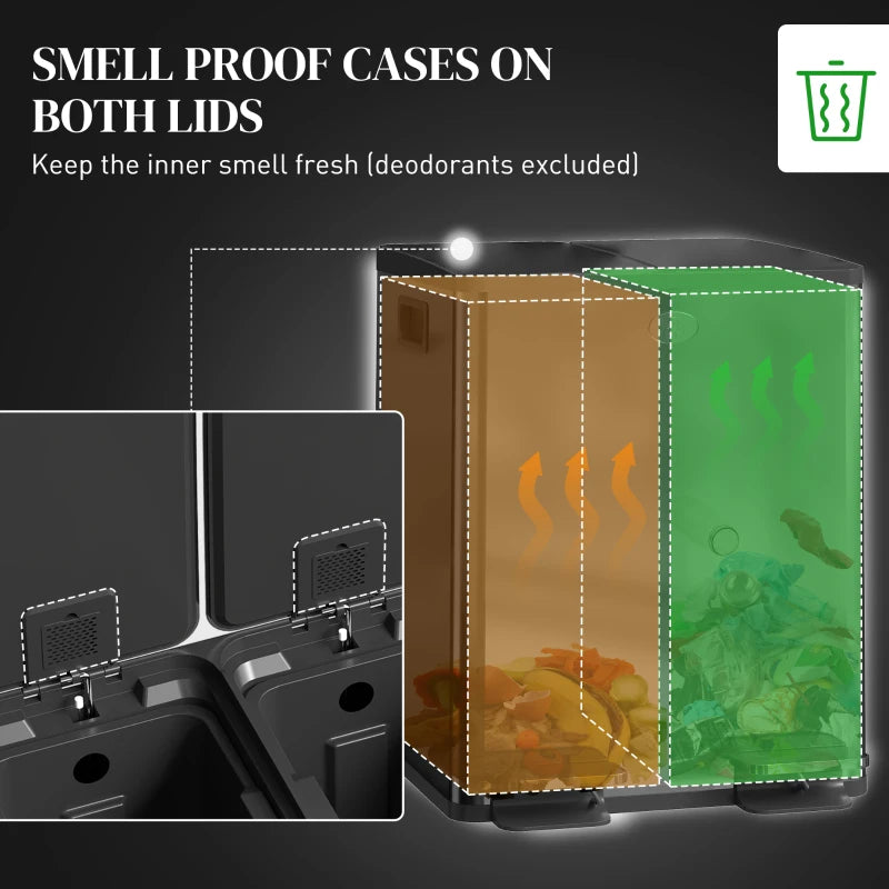 40L Dual Compartment Stainless Steel Trash Bin with Deodoriser Holders - Stylish Black Waste Management Solution