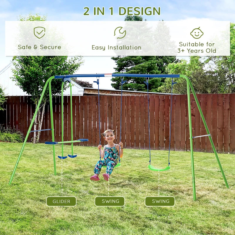 Adjustable Metal Garden Swing Set for Kids, Green