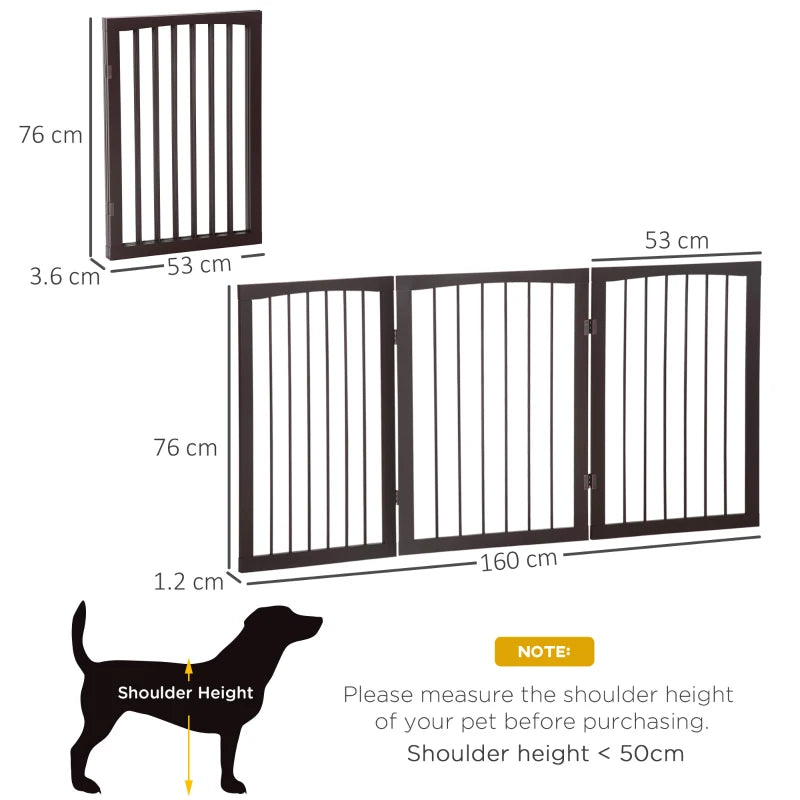 Foldable 3 Panel Dog Gate - 76cm Indoor Safety Barrier, Free Standing Pet Door Gate for Dogs and Pets