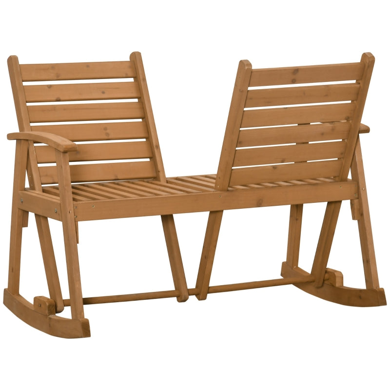 Rustic Wooden Garden Rocking Bench, 2-Seater Loveseat with Adjustable Backrests