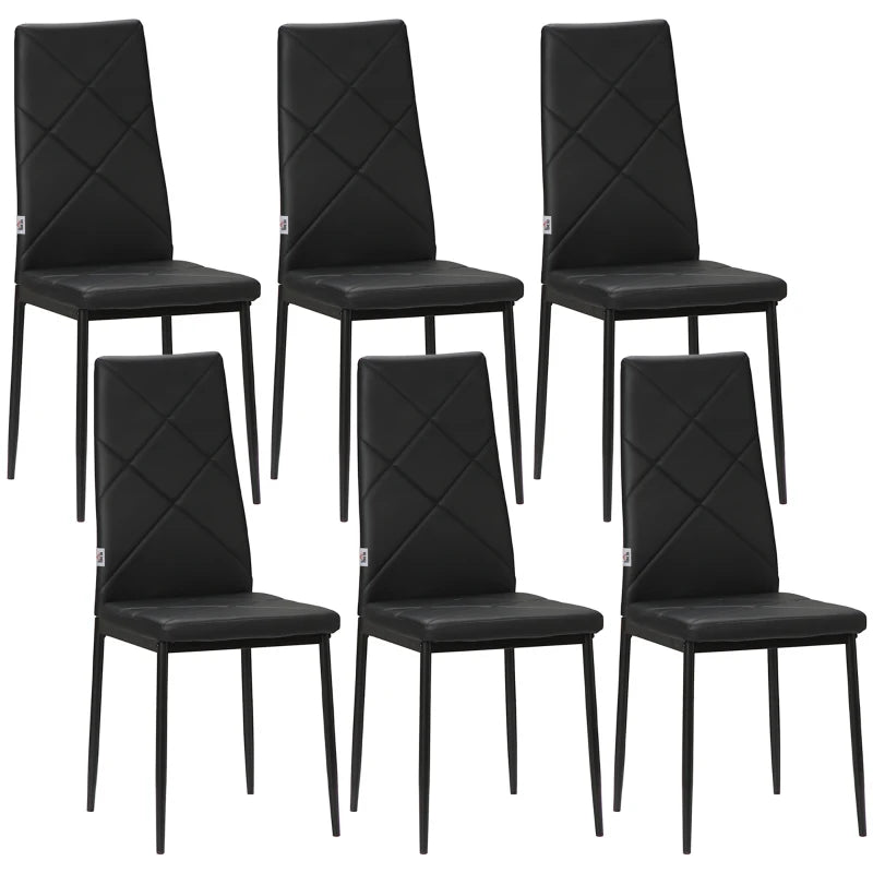 Set of 6 Stylish Black Faux Leather Dining Chairs - Modern Design for Home & Kitchen, Easy to Clean