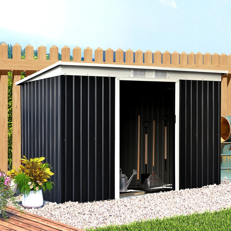 Black 9ft x 4ft Metal Garden Storage Shed