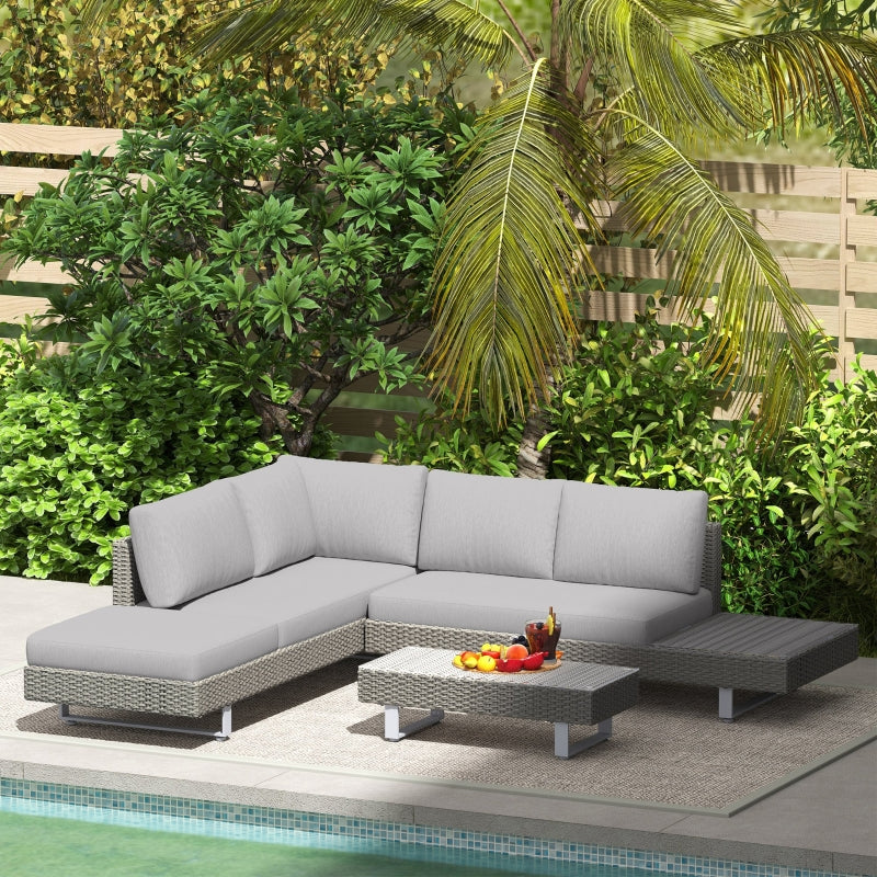 5-Seater Light Grey Rattan Wicker Sofa Set with Cushions and Patio Tea Table