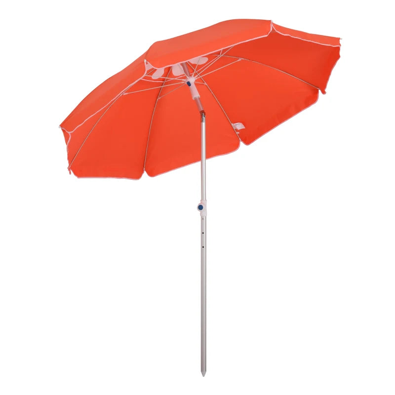 Orange Beach Umbrella with Tilt and Adjustable Height, Portable Sunshade Shelter