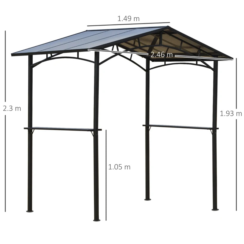 8x5ft Outdoor BBQ Gazebo Tent with Hardtop Roof - Charcoal Grey
