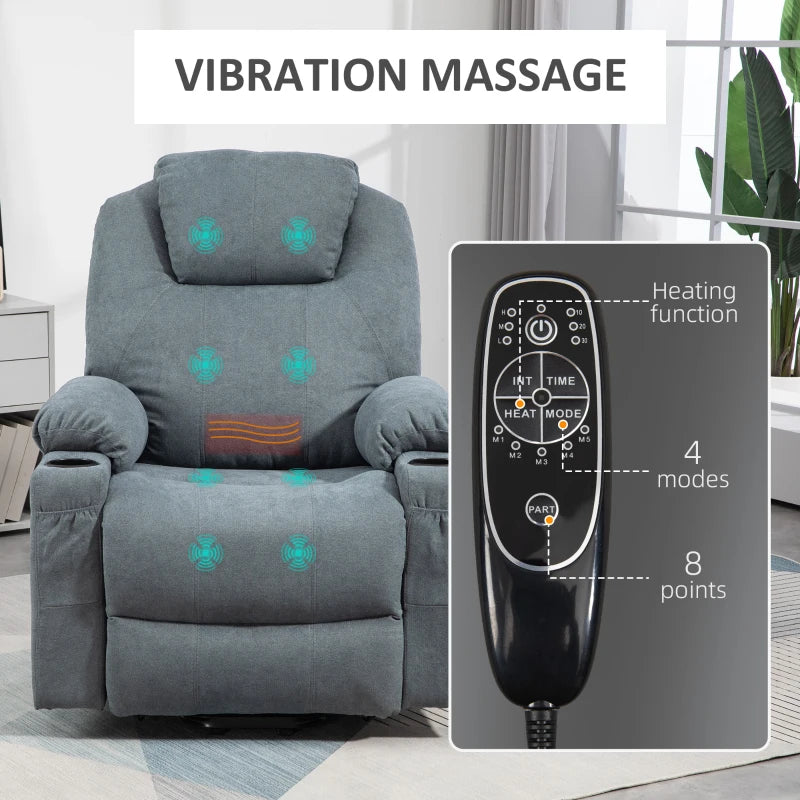 Lift and Recline Massage Armchair with Heat in Grey for Ultimate Comfort and Relaxation