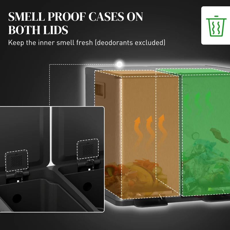 30L Dual Compartment Stainless Steel Trash Bin with Deodoriser Holders - Stylish Black Waste Solution for Home & Office