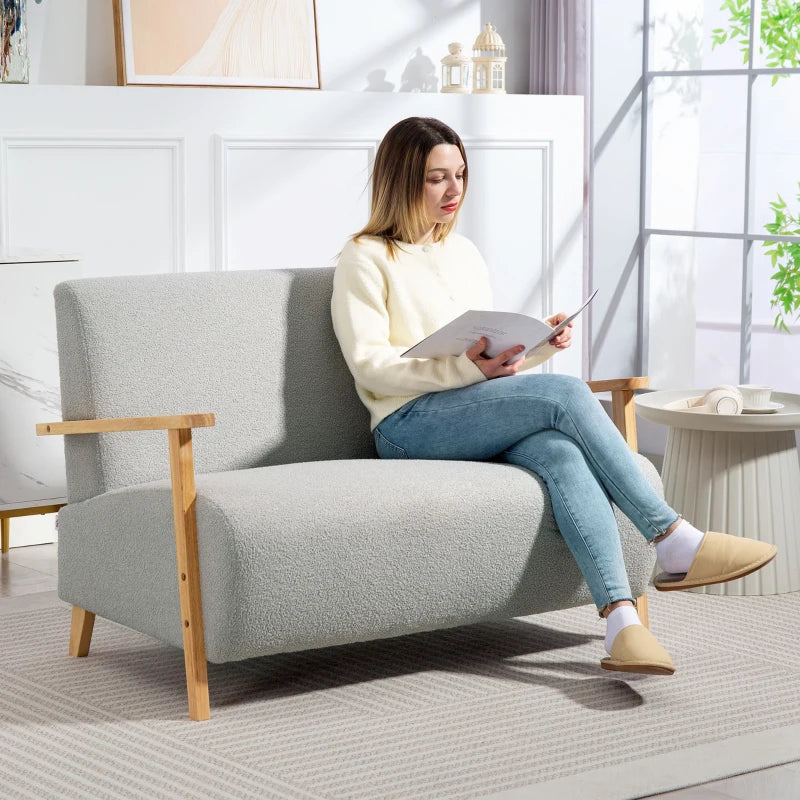 Light Grey Small Sherpa Fabric 2 Seater Sofa Settee for Compact Living Spaces