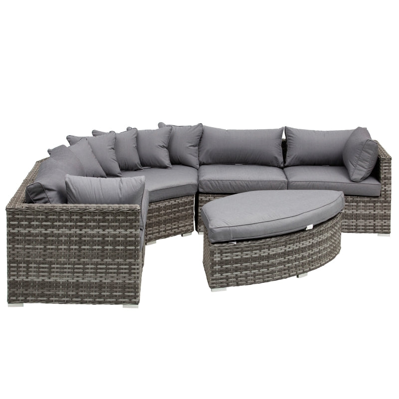 Grey 6-Piece PE Rattan Corner Sofa Set with Padded Cushions, Elegant Half-Round Rattan Corner Furniture