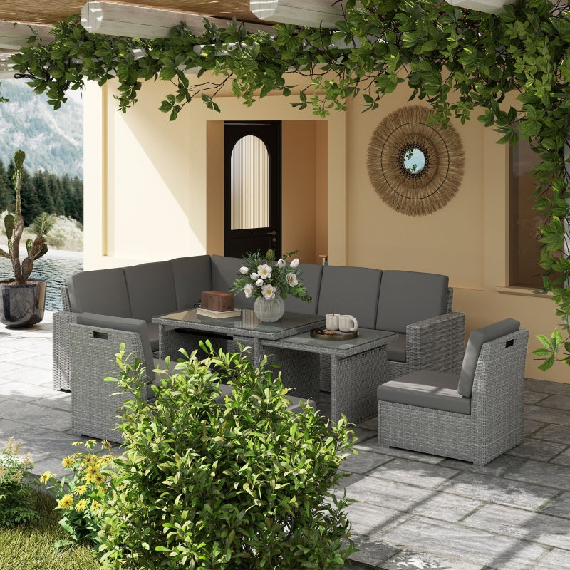 7-Piece Light Grey Rattan Garden Sofa Set with Expanding Table - Outdoor Seating