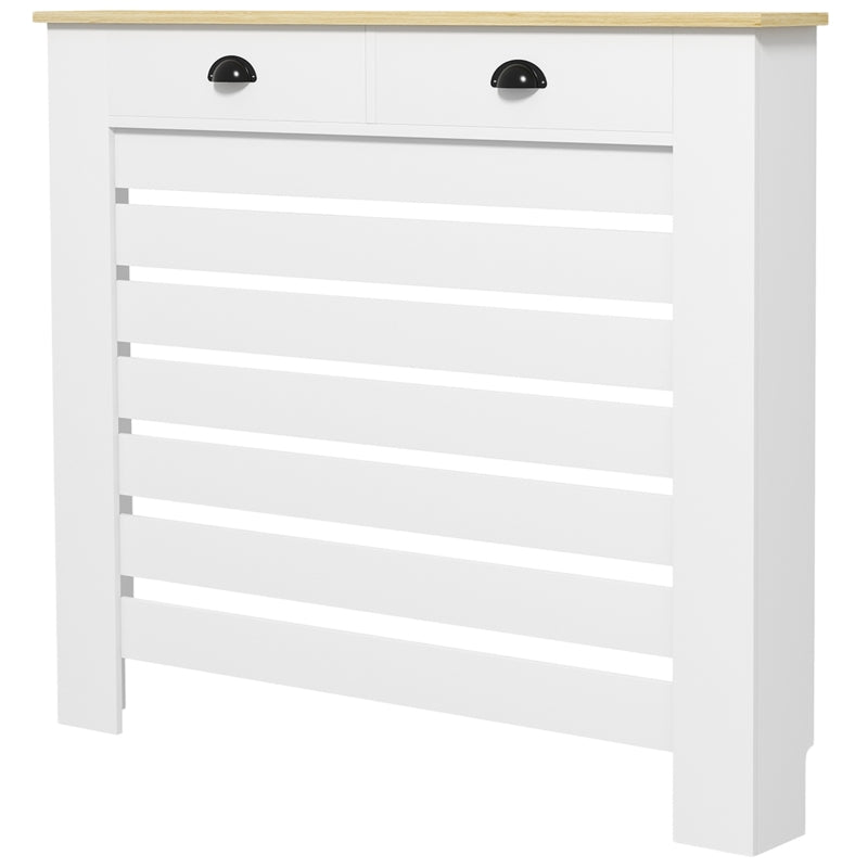 Elegant White Radiator Cover with Drawer 95.5H x 111Wcm for Home Decor