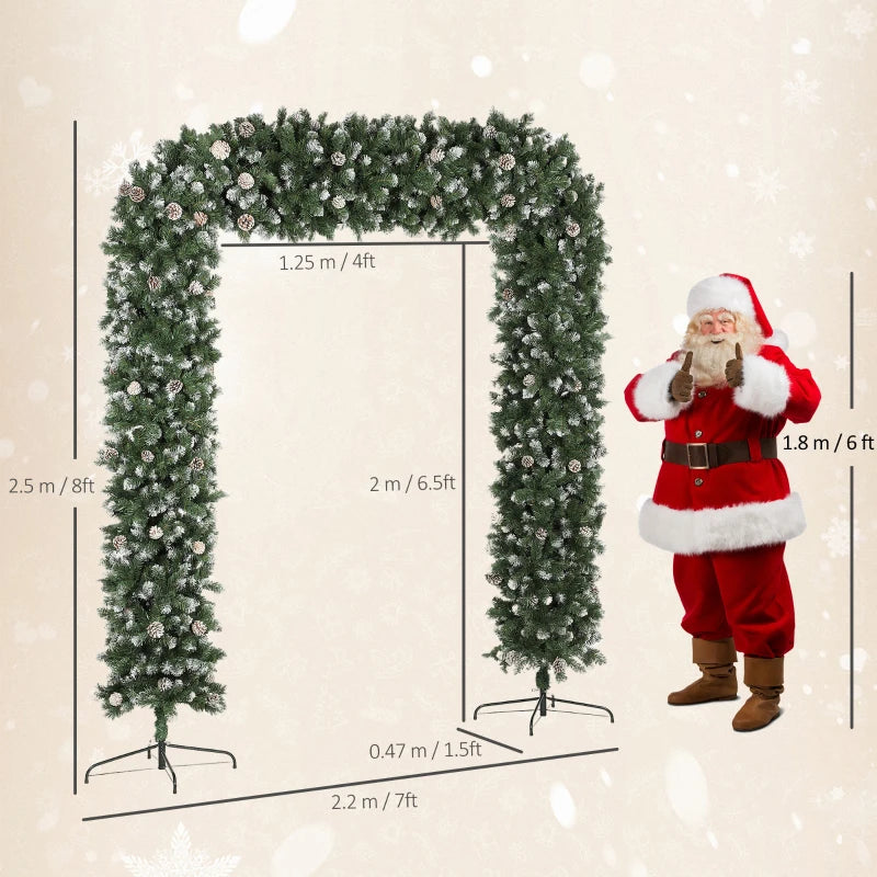 8.2 ft Snow Frosted Christmas Tree Arch - 2100 Tips, 96 Pinecones, Indoor Xmas Decor with Metal Stand