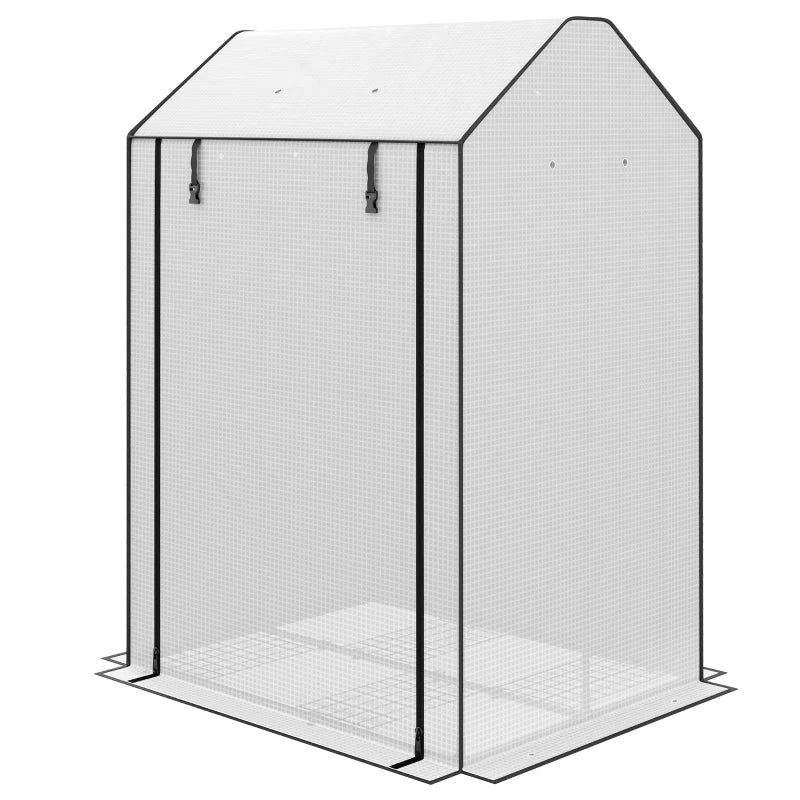 Portable White Mini Greenhouse with 4 Shelves for Plants, 100x80x150cm