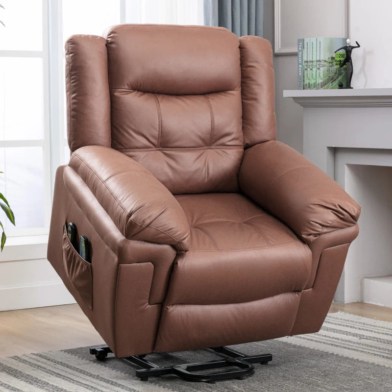 Power Lift Recliner Chair with Heating and Massage for Elderly, Soft Upholstery, Sturdy Frame, Brown, 99x83x106 cm