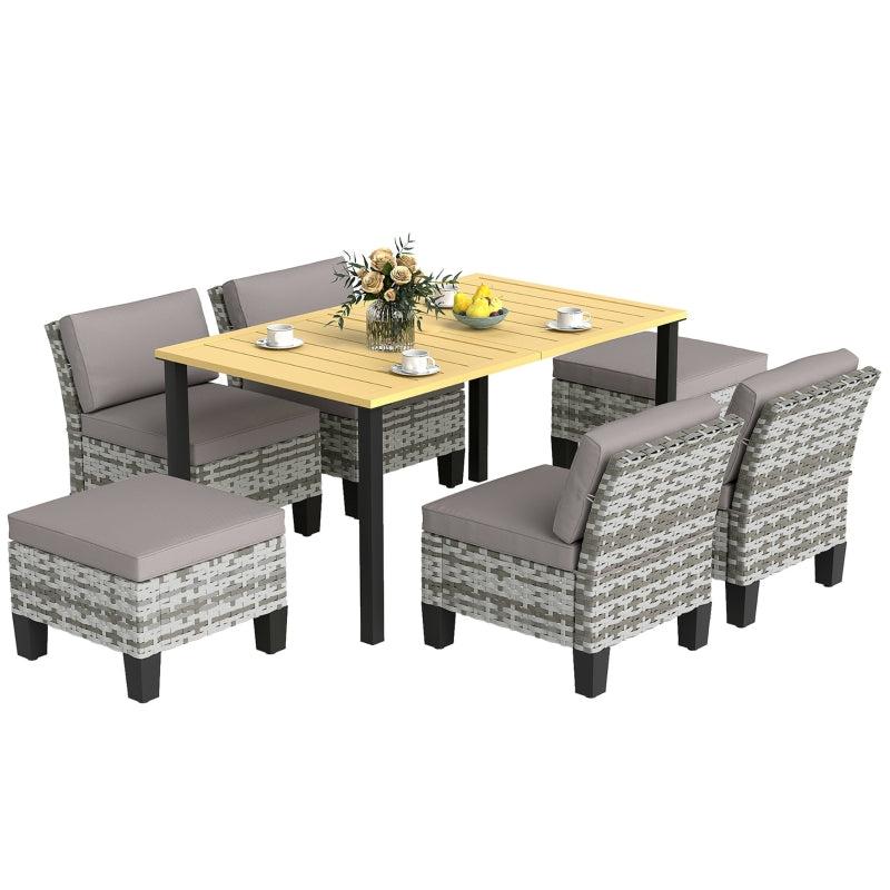 7-Piece Grey Rattan Garden Dining Set with Cushions, Umbrella Hole, Patio Table & Chairs
