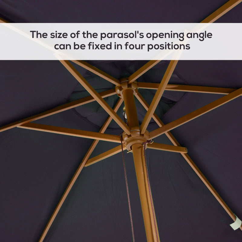 Black 2 x 3m Wooden Garden Parasol Umbrella