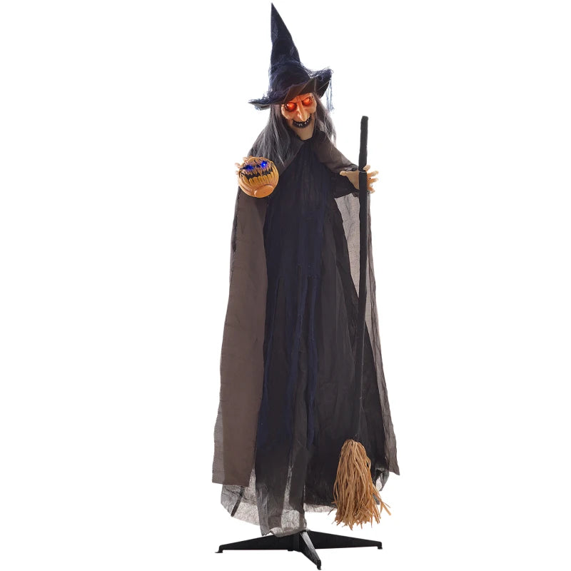 6'2" Halloween Witch Animatronic with Broomstick & Glowing Eyes - Spooky Outdoor Decoration for Haunted House
