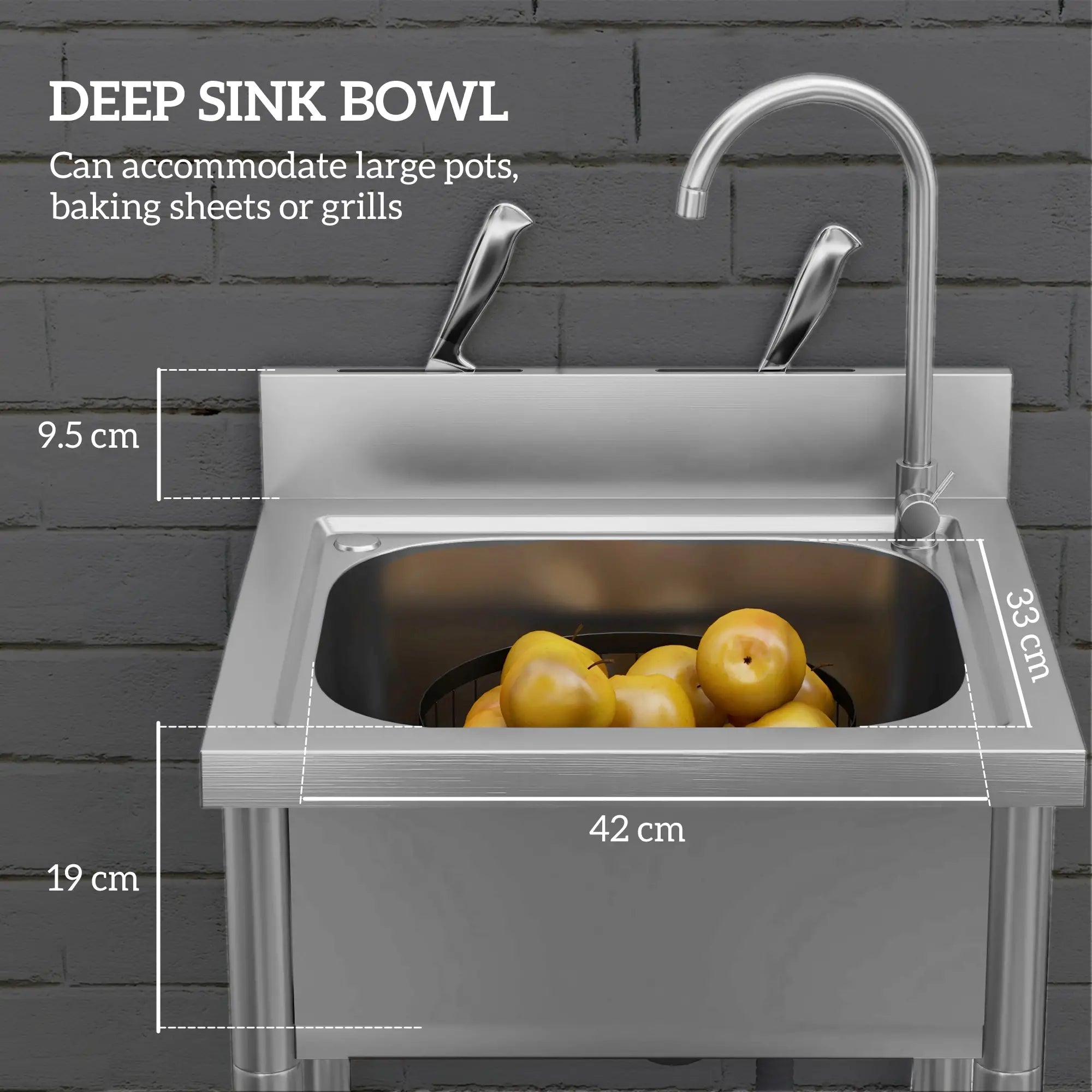 Outdoor Utility Sink - Free Standing Single Bowl Kitchen Sink with Cold and Hot Water Pipe and Storage - for Laundry Garage