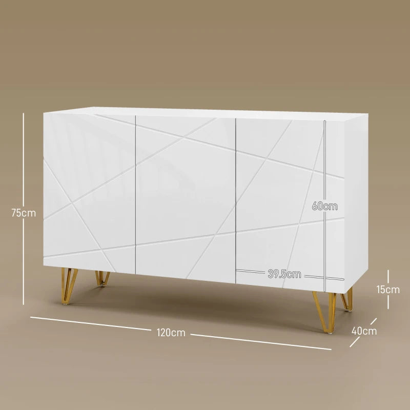 Modern Luxe High Gloss Sideboard with Hairpin Legs in White