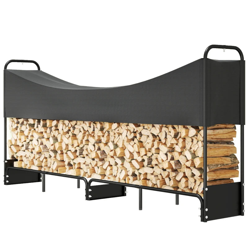 8.5ft Heavy Duty Firewood Rack with Waterproof Oxford Cover - Large Capacity Log Storage for Outdoor Fire Pits & Patios