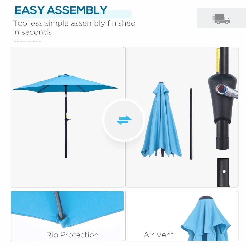 Blue 2.7M Tilt Crank Garden Parasol Umbrella
