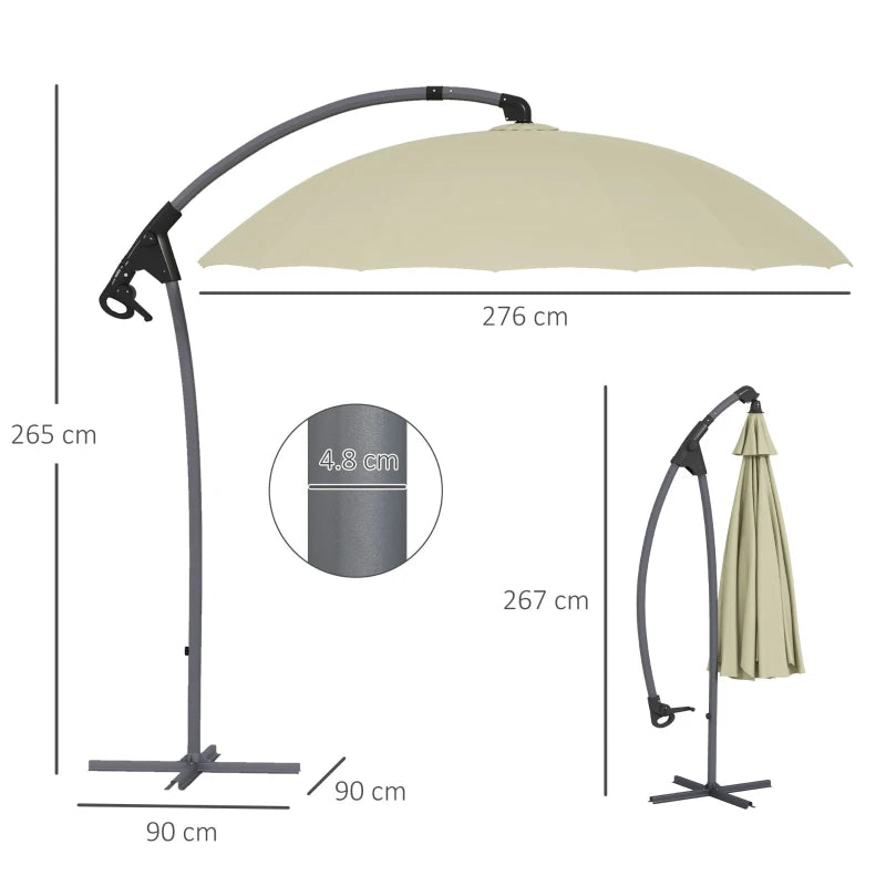 Beige 2.7m Cantilever Parasol with Cross Base