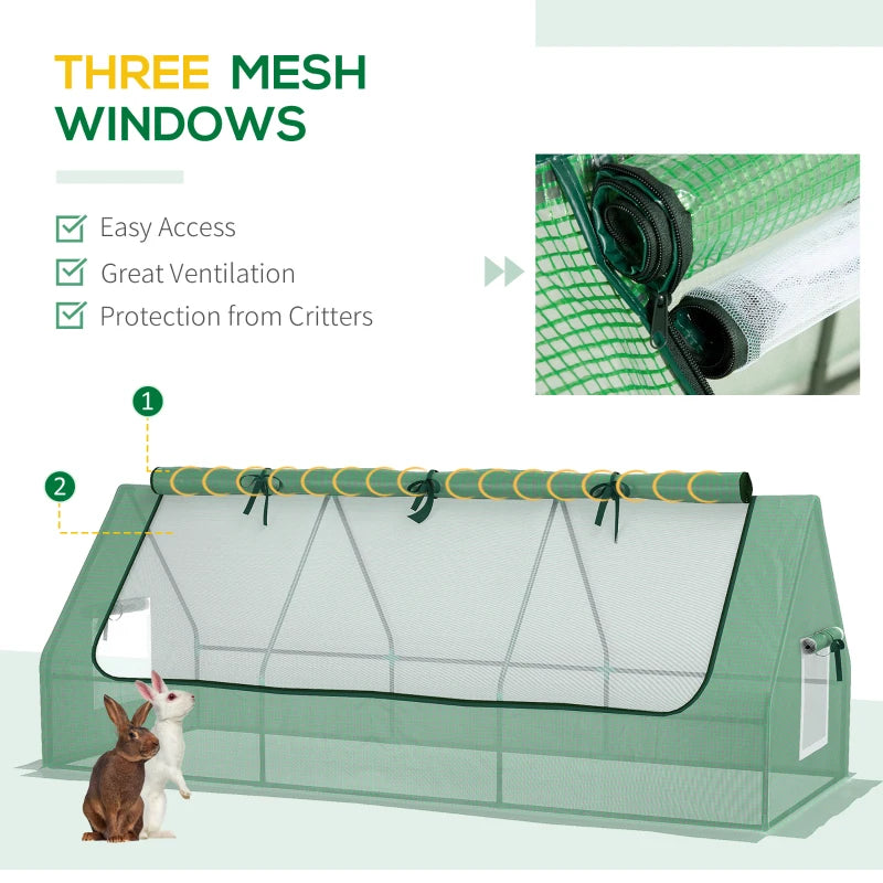 Green Mini Poly Tunnel Greenhouse with Mesh Windows, 240x90x90cm