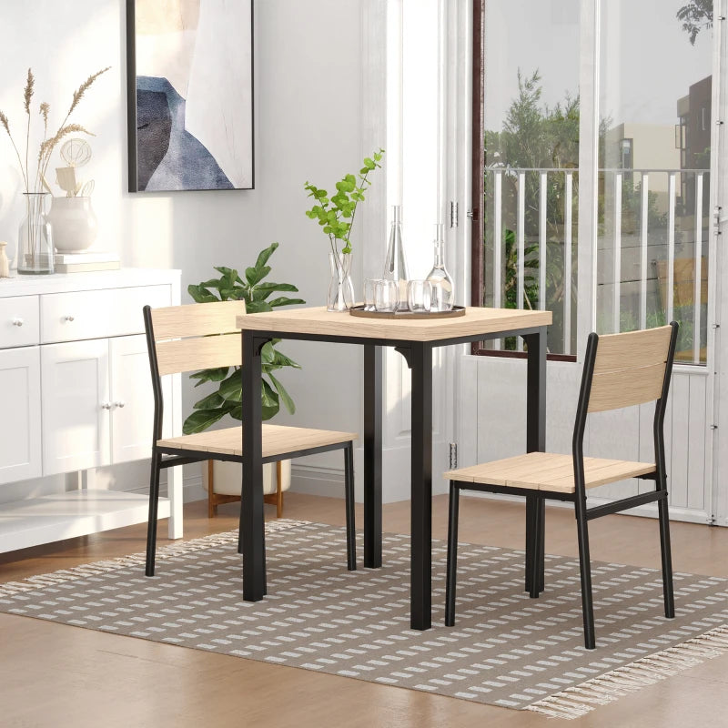 Minimalist 3-Piece Dining Set - Compact Light Wood Grain Table and Chairs for Small Spaces